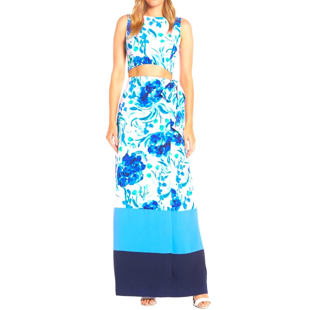 Lilly Pulitzer 2 piece set Crop Top Zipper back w/ Maxi Skirt size 6 preowned